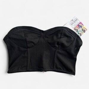 NWT Guess x Jennifer Lopez Black Mesh Kelsey Bustier Crop Top Strapless Zipper